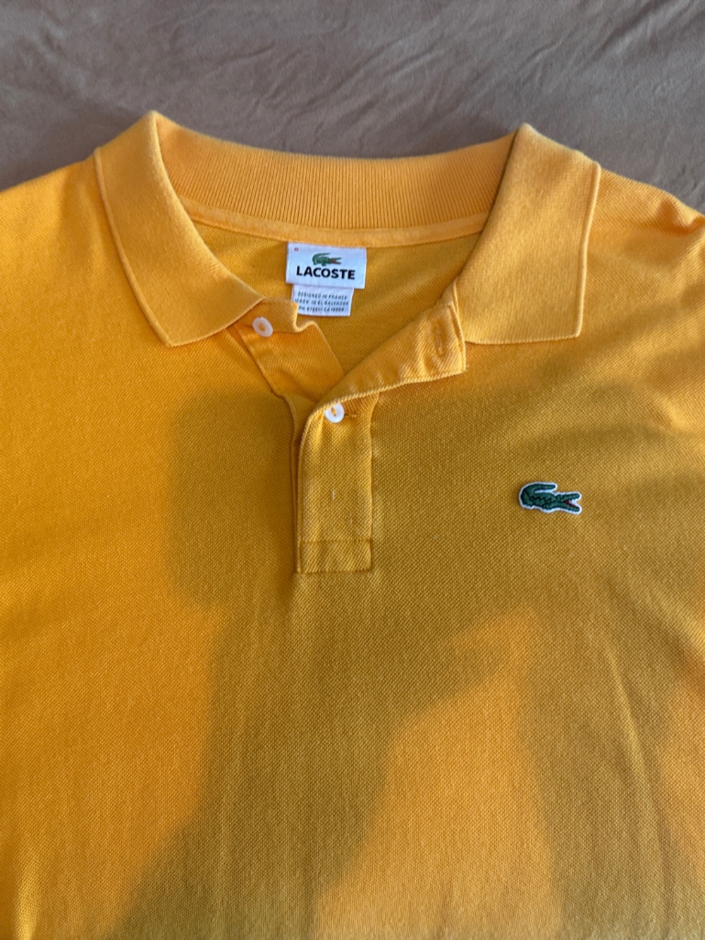 Lacoste men’s Yellow (mustard/gold) Polo Shirt with Green Crocodile Logo